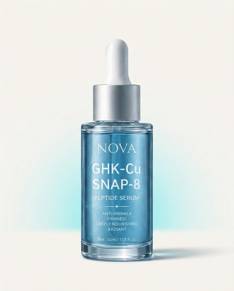 Nova Advanced Peptide Skin Firming Serum bottle with navy dropper cap